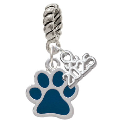 Silver Plated Medium Translucent Navy Paw - Silver Plated Twist Rope Bead Charm Dangle with Mini Year 2025: Year to Remember Jewelry Gift - Celebrations
