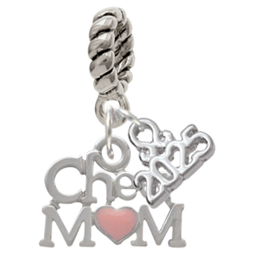 Silver Plated Cheer Mom with Pink Heart - Silver Plated Twist Rope Bead Charm Dangle with Mini Year 2025: Year to Remember Jewelry Gift - Celebrations
