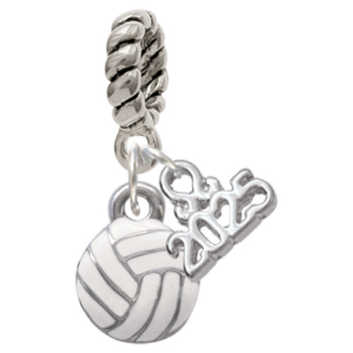 Silver Plated Mini White Volleyball - Silver Plated Twist Rope Bead Charm Dangle with Mini Year 2025: Year to Remember Jewelry Gift - Celebrations