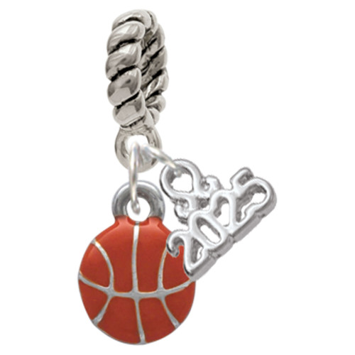 Silver Plated Mini Orange Basketball - Silver Plated Twist Rope Bead Charm Dangle with Mini Year 2025: Year to Remember Jewelry Gift - Celebrations