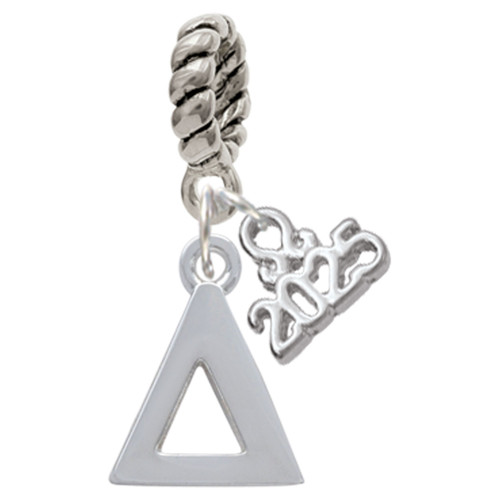 Silver Plated Large Greek Letter - Delta - Silver Plated Twist Rope Bead Charm Dangle with Mini Year 2025: Year to Remember Jewelry Gift - Celebrations