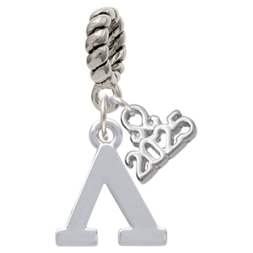 Silver Plated Large Greek Letter - Lambda - Silver Plated Twist Rope Bead Charm Dangle with Mini Year 2025: Year to Remember Jewelry Gift - Celebrations