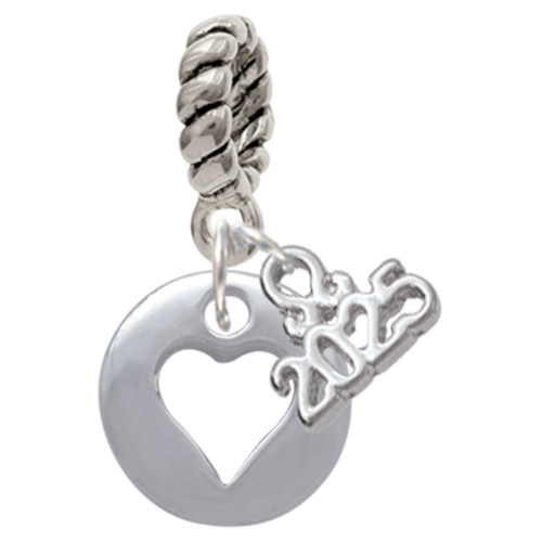Silver Plated Pebble with Heart Cutout - Silver Plated Twist Rope Bead Charm Dangle with Mini Year 2025: Year to Remember Jewelry Gift - Celebrations