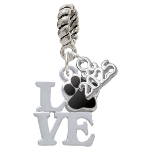 Silver Plated Love with Black Paw - Silver Plated Twist Rope Bead Charm Dangle with Mini Year 2025: Year to Remember Jewelry Gift - Celebrations