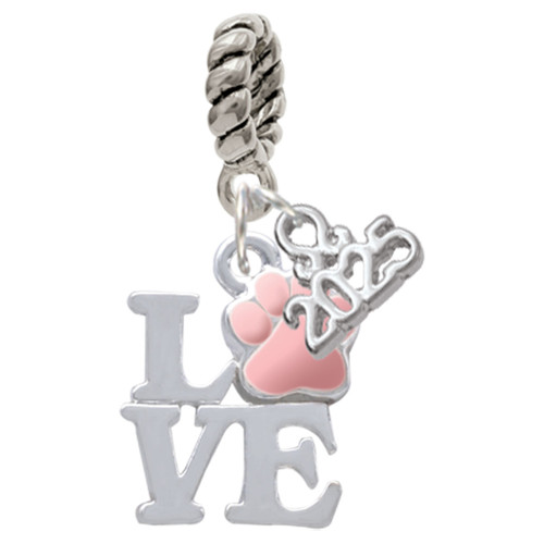 Silver Plated Love with Pink Paw - Silver Plated Twist Rope Bead Charm Dangle with Mini Year 2025: Year to Remember Jewelry Gift - Celebrations