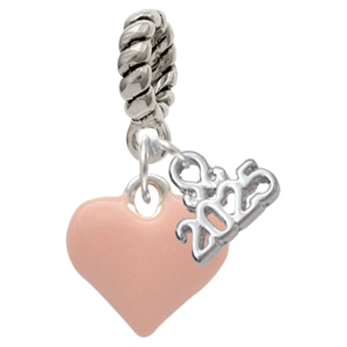 Silver Plated 3-D Pink Puffy Heart - Silver Plated Twist Rope Bead Charm Dangle with Mini Year 2025: Year to Remember Jewelry Gift - Celebrations