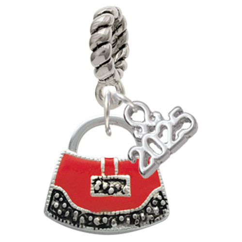 Silver Plated Red Purse - Silver Plated Twist Rope Bead Charm Dangle with Mini Year 2025: Year to Remember Jewelry Gift - Celebrations