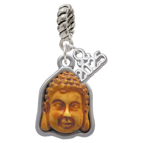 Resin Buddha Head in Frame - Silver Plated Twist Rope Bead Charm Dangle with Mini Year 2025: Year to Remember Jewelry Gift - Celebrations