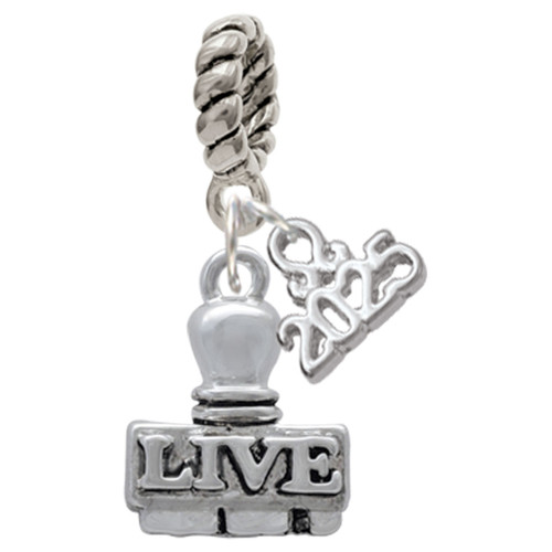 Silver Plated LIVE Stamp - Silver Plated Twist Rope Bead Charm Dangle with Mini Year 2025: Year to Remember Jewelry Gift - Celebrations