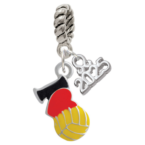 Silver Plated I Love Water polo - Red Heart - Silver Plated Twist Rope Bead Charm Dangle with Mini Year 2025: Year to Remember Jewelry Gift - Celebrations