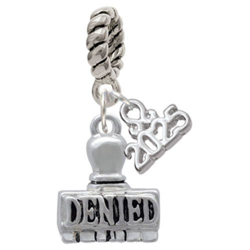 Silver Plated 3-D ''Denied'' Stamp - Silver Plated Twist Rope Bead Charm Dangle with Mini Year 2025: Year to Remember Jewelry Gift - Celebrations