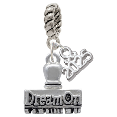 Silver Plated 3-D ''Dream On'' Stamp - Silver Plated Twist Rope Bead Charm Dangle with Mini Year 2025: Year to Remember Jewelry Gift - Celebrations