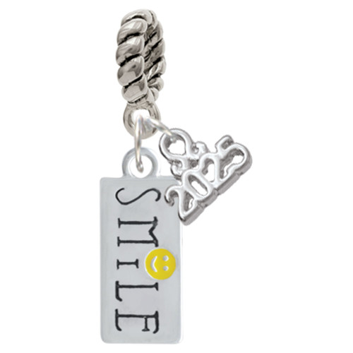 Silver Plated Smile with Smiley Face Rectangle - Silver Plated Twist Rope Bead Charm Dangle with Mini Year 2025: Year to Remember Jewelry Gift - Celebrations