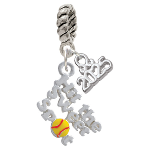 Silver Plated Hit the Sweet Spot with Yellow Softball - Silver Plated Twist Rope Bead Charm Dangle with Mini Year 2025: Year to Remember Jewelry Gift - Celebrations