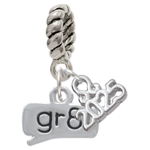 Silver Plated Text Chat - gr8 - Great - Silver Plated Twist Rope Bead Charm Dangle with Mini Year 2025: Year to Remember Jewelry Gift - Celebrations