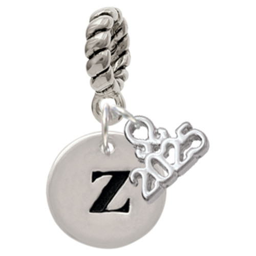 Silver Plated Disc Initial - z - Silver Plated Twist Rope Bead Charm Dangle with Mini Year 2025: Year to Remember Jewelry Gift - Celebrations