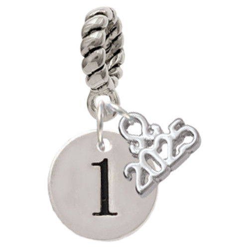 Silver Plated Disc Number - 1 - Silver Plated Twist Rope Bead Charm Dangle with Mini Year 2025: Year to Remember Jewelry Gift - Celebrations