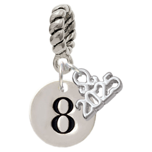 Silver Plated Disc Number - 8 - Silver Plated Twist Rope Bead Charm Dangle with Mini Year 2025: Year to Remember Jewelry Gift - Celebrations