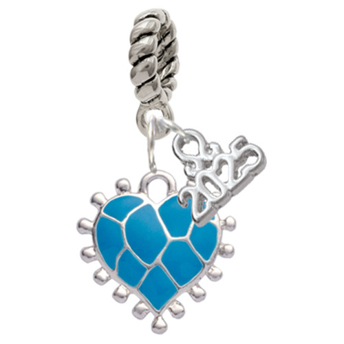 Silver Plated Hot Blue Giraffe Print Heart - Silver Plated Twist Rope Bead Charm Dangle with Mini Year 2025: Year to Remember Jewelry Gift - Celebrations