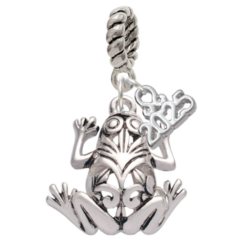 Silver Plated Large Filigree Frog - Silver Plated Twist Rope Bead Charm Dangle with Mini Year 2025: Year to Remember Jewelry Gift - Celebrations