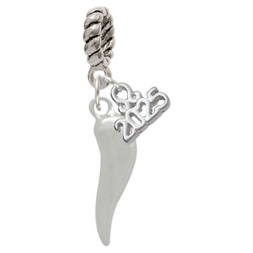 Silver Plated Good Luck Italian Horn - Silver Plated Twist Rope Bead Charm Dangle with Mini Year 2025: Year to Remember Jewelry Gift - Celebrations