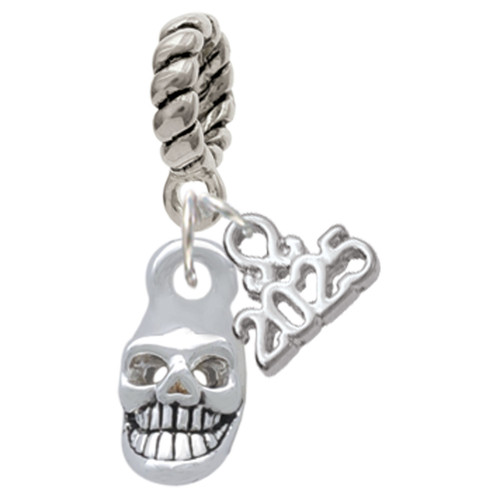 Silver Plated Mini Skull - Silver Plated Twist Rope Bead Charm Dangle with Mini Year 2025: Year to Remember Jewelry Gift - Celebrations
