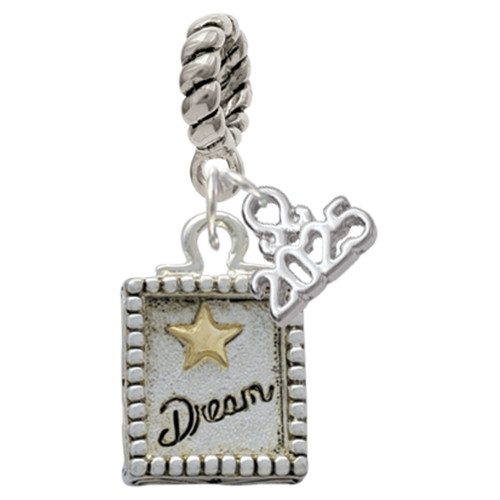 Two-tone Shadow Box ''Dream'' with Star - Silver Plated Twist Rope Bead Charm Dangle with Mini Year 2025: Year to Remember Jewelry Gift - Celebrations