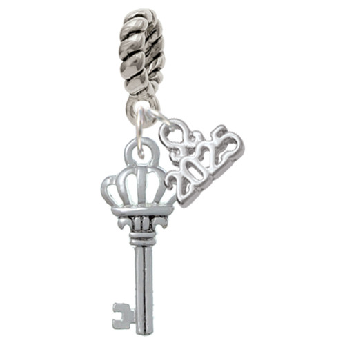 Silver Plated Crown Key - Silver Plated Twist Rope Bead Charm Dangle with Mini Year 2025: Year to Remember Jewelry Gift - Celebrations