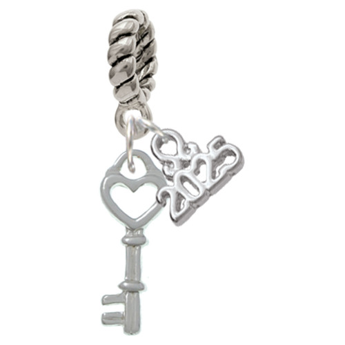 Silver Plated Open Heart Key - Silver Plated Twist Rope Bead Charm Dangle with Mini Year 2025: Year to Remember Jewelry Gift - Celebrations