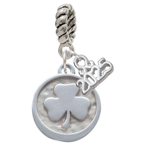 Silver Plated Shamrock - Round Seal - Silver Plated Twist Rope Bead Charm Dangle with Mini Year 2025: Year to Remember Jewelry Gift - Celebrations