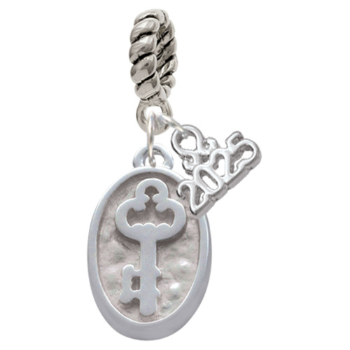 Silver Plated Key - Oval Seal - Silver Plated Twist Rope Bead Charm Dangle with Mini Year 2025: Year to Remember Jewelry Gift - Celebrations