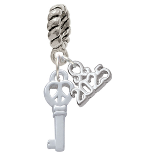 Silver Plated Mini Open Peace Heart Key - Silver Plated Twist Rope Bead Charm Dangle with Mini Year 2025: Year to Remember Jewelry Gift - Celebrations