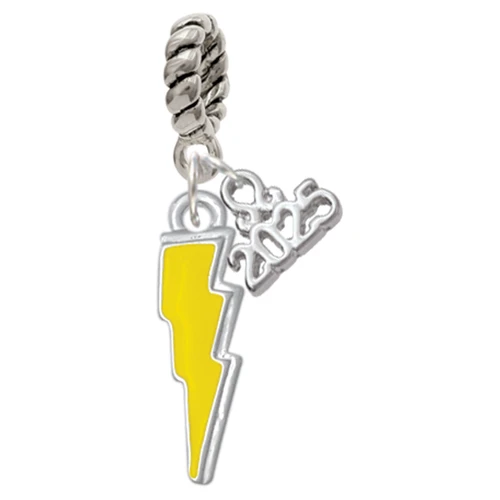 Silver Plated Yellow Lightning Bolt - Silver Plated Twist Rope Bead Charm Dangle with Mini Year 2025: Year to Remember Jewelry Gift - Celebrations