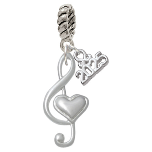 Silver Plated Large Clef with Heart - Silver Plated Twist Rope Bead Charm Dangle with Mini Year 2025: Year to Remember Jewelry Gift - Celebrations