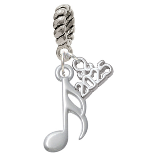Silver Plated Sixteenth Note - Silver Plated Twist Rope Bead Charm Dangle with Mini Year 2025: Year to Remember Jewelry Gift - Celebrations