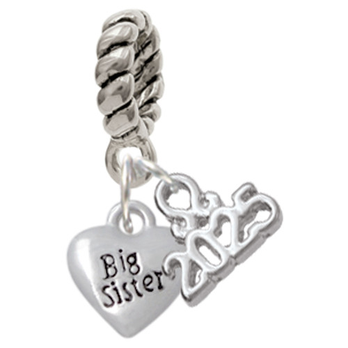 Silver Plated Mini 3-D ''Big Sister'' Heart - Silver Plated Twist Rope Bead Charm Dangle with Mini Year 2025: Year to Remember Jewelry Gift - Celebrations