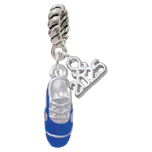 Silver Plated 3-D Blue Running Shoe - Silver Plated Twist Rope Bead Charm Dangle with Mini Year 2025: Year to Remember Jewelry Gift - Celebrations