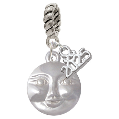 Silver Plated Happy Moon - Silver Plated Twist Rope Bead Charm Dangle with Mini Year 2025: Year to Remember Jewelry Gift - Celebrations