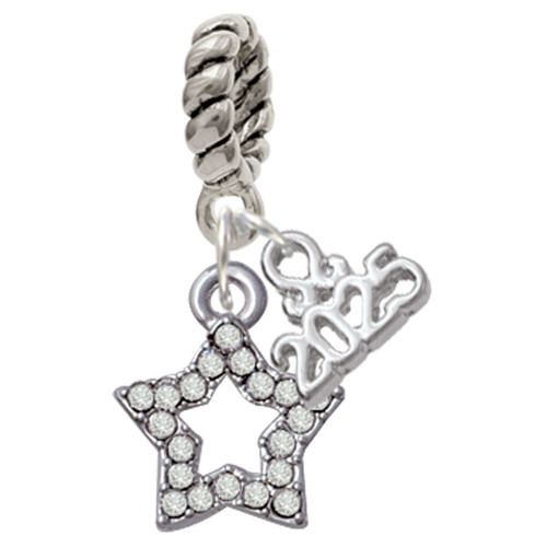 Silver Plated Clear Crystal Lucky Star - Silver Plated Twist Rope Bead Charm Dangle with Mini Year 2025: Year to Remember Jewelry Gift - Celebrations
