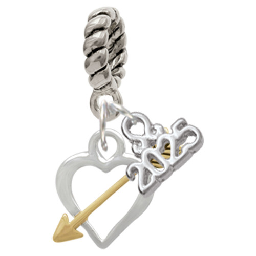 Two-tone Open Cupid's Heart - Silver Plated Twist Rope Bead Charm Dangle with Mini Year 2025: Year to Remember Jewelry Gift - Celebrations