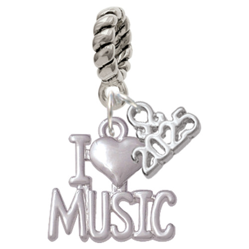 I 'Heart' Music - Silver Plated Twist Rope Bead Charm Dangle with Mini Year 2025: Year to Remember Jewelry Gift - Celebrations