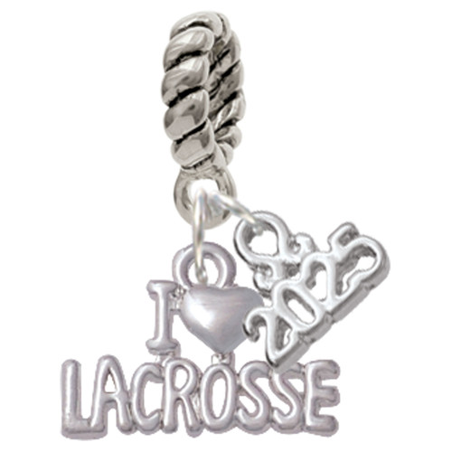 I 'Heart' Lacrosse - Silver Plated Twist Rope Bead Charm Dangle with Mini Year 2025: Year to Remember Jewelry Gift - Celebrations