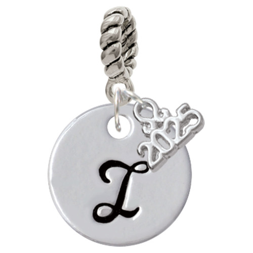 Silver Plated Large Script Letter Disc - I - Silver Plated Twist Rope Bead Charm Dangle with Mini Year 2025: Year to Remember Jewelry Gift - Celebrations