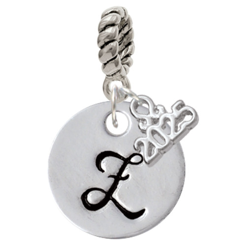 Silver Plated Large Script Letter Disc - Z - Silver Plated Twist Rope Bead Charm Dangle with Mini Year 2025: Year to Remember Jewelry Gift - Celebrations