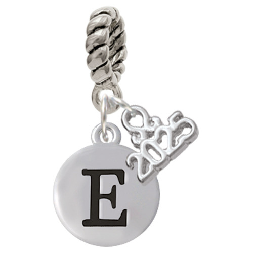 Silver Plated Capital Letter - E - Pebble Disc - Silver Plated Twist Rope Bead Charm Dangle with Mini Year 2025: Year to Remember Jewelry Gift - Celebrations