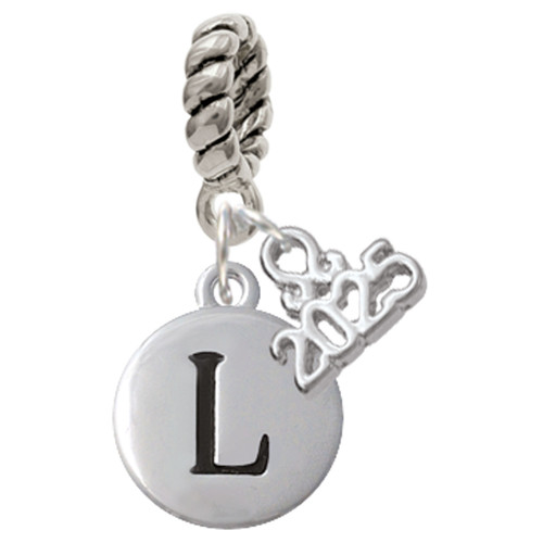 Silver Plated Capital Letter - L - Pebble Disc - Silver Plated Twist Rope Bead Charm Dangle with Mini Year 2025: Year to Remember Jewelry Gift - Celebrations