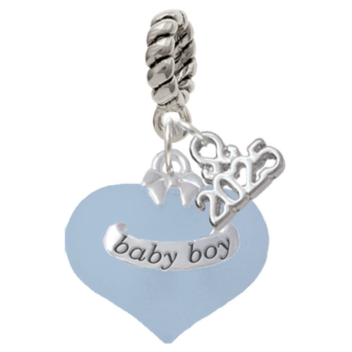 Baby Boy Blue Heart with Baby Feet - Silver Plated Twist Rope Bead Charm Dangle with Mini Year 2025: Year to Remember Jewelry Gift - Celebrations