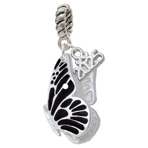Silver Plated Large Black Flying Butterfly - Silver Plated Twist Rope Bead Charm Dangle with Mini Year 2025: Year to Remember Jewelry Gift - Celebrations