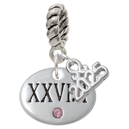 Silver Plated Marathon with Pink Crystal Roman Numeral - Silver Plated Twist Rope Bead Charm Dangle with Mini Year 2025: Year to Remember Jewelry Gift - Celebrations