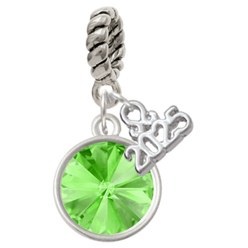 12mm Crystal Rivoli - Lime Green - Silver Plated Twist Rope Bead Charm Dangle with Mini Year 2025: Year to Remember Jewelry Gift - Celebrations